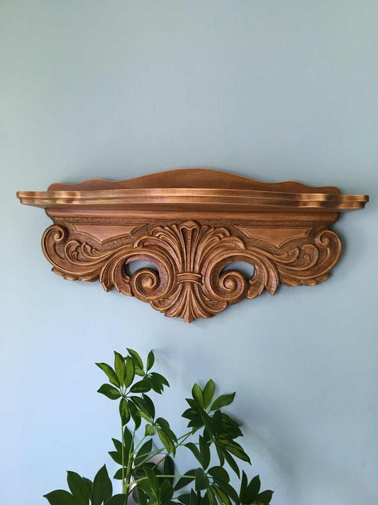 Hand Carved Wooden Wall Shelf: Ornate Baroque Decor, Luxury Home Accent