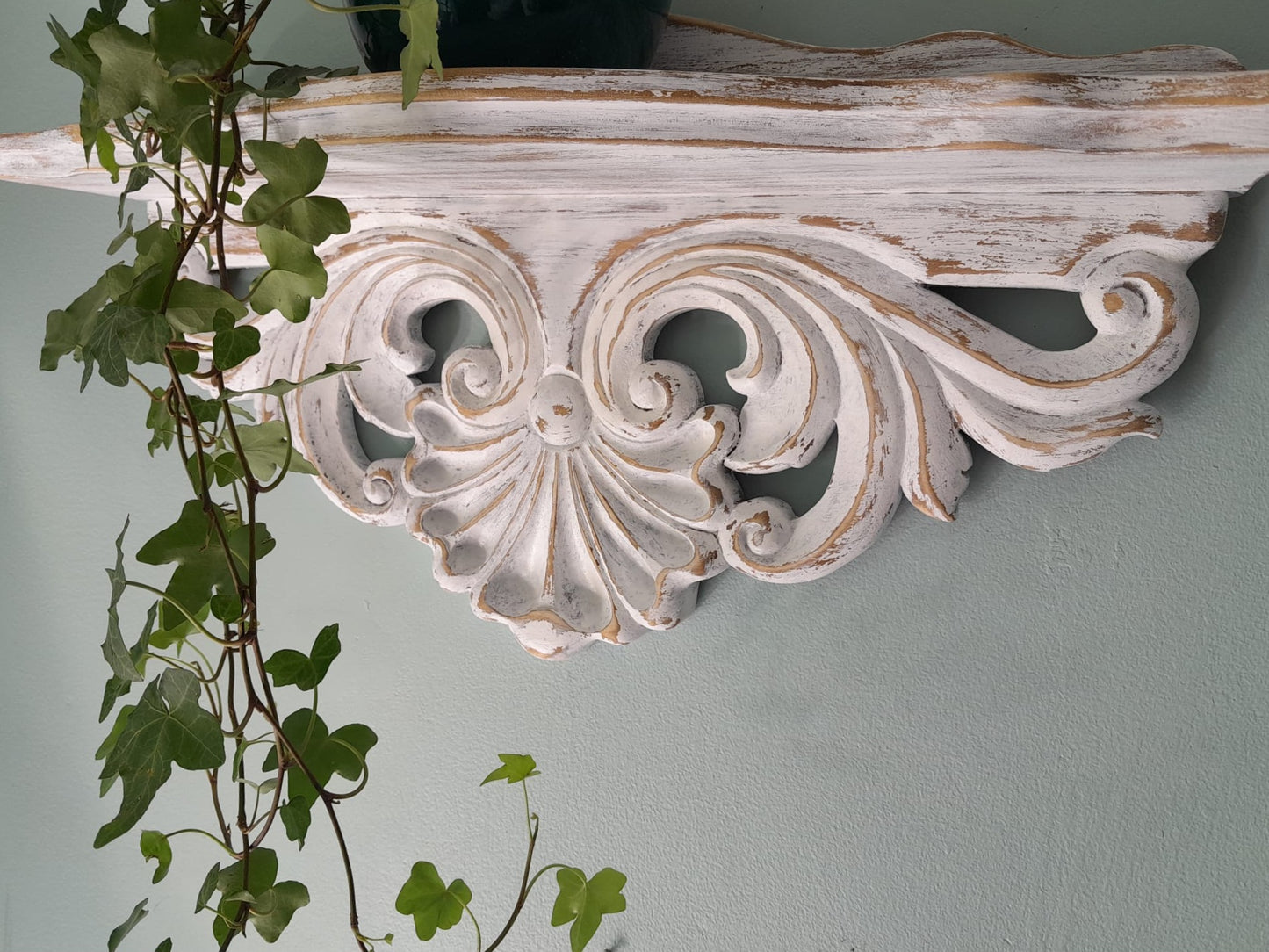 Hand Carved Wooden Shelf | Ornate Baroque Distressed White Decor