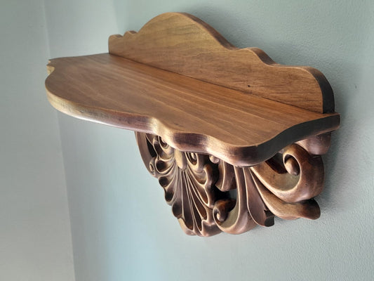 Hand-Carved Linden Wood Shelf: Rustic Wall Decoration
