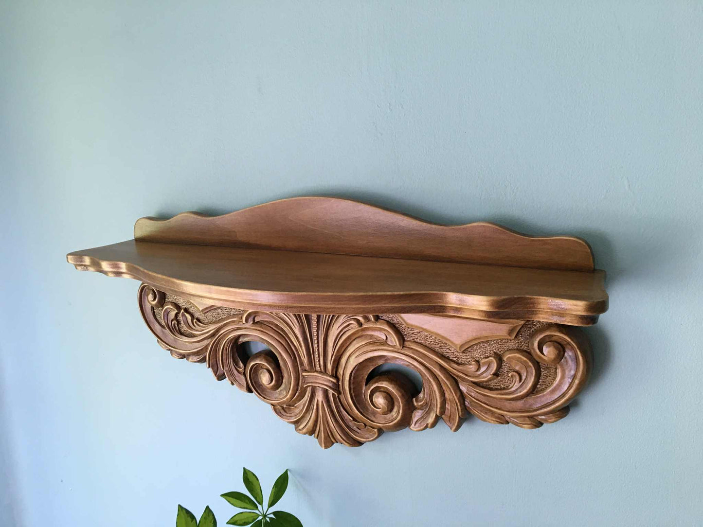 Hand Carved Wooden Wall Shelf: Ornate Baroque Decor, Luxury Home Accent