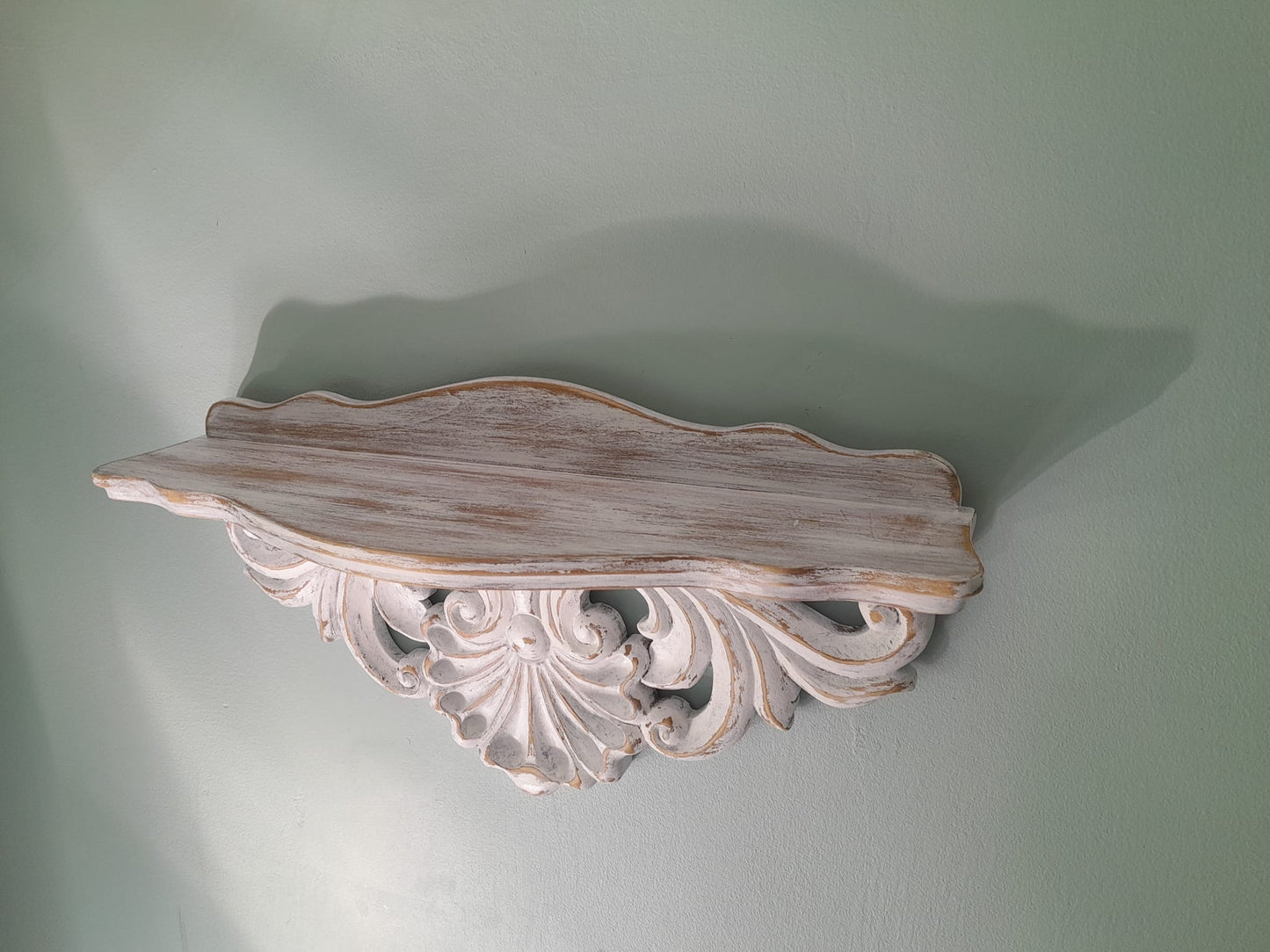 Hand Carved Wooden Shelf | Ornate Baroque Distressed White Decor