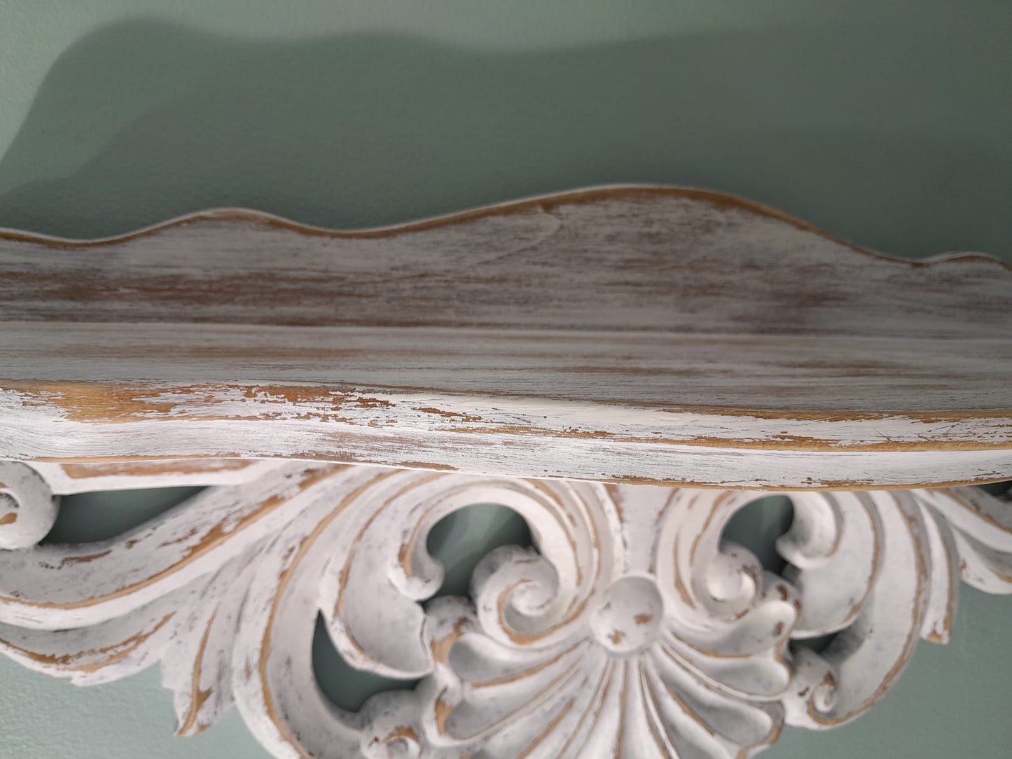 Hand Carved Wooden Shelf | Ornate Baroque Distressed White Decor