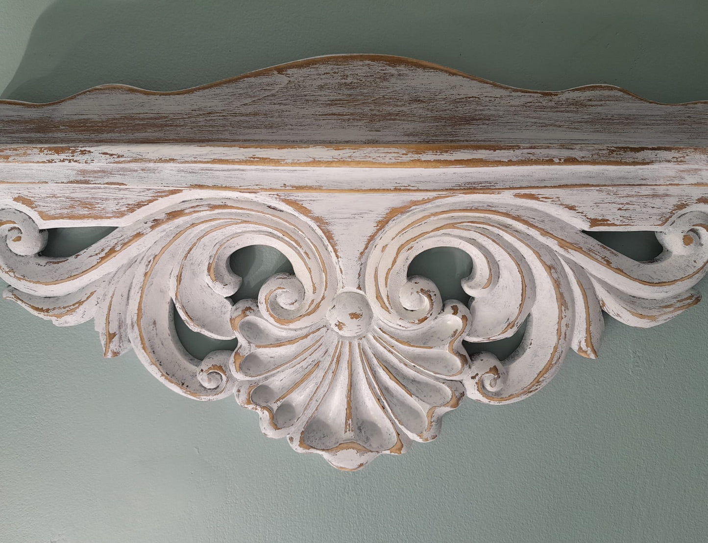 Hand Carved Wooden Shelf | Ornate Baroque Distressed White Decor