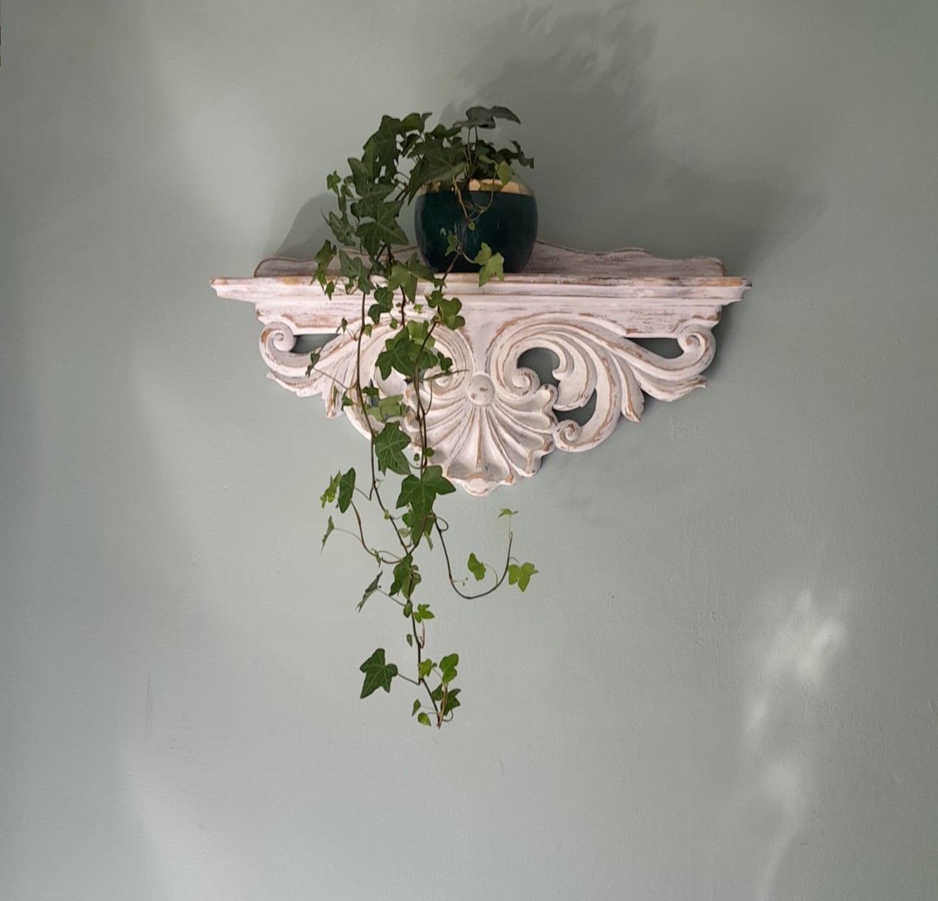 Hand Carved Wooden Shelf | Ornate Baroque Distressed White Decor