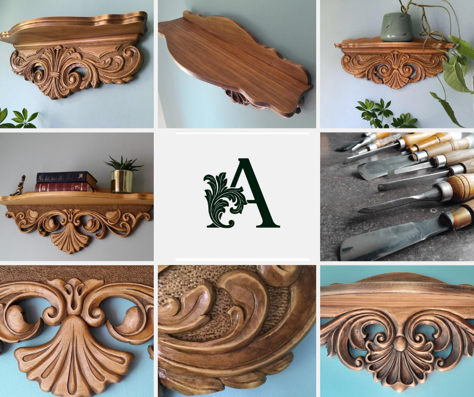 Hand-Carved Linden Wood Shelf: Rustic Wall Decoration