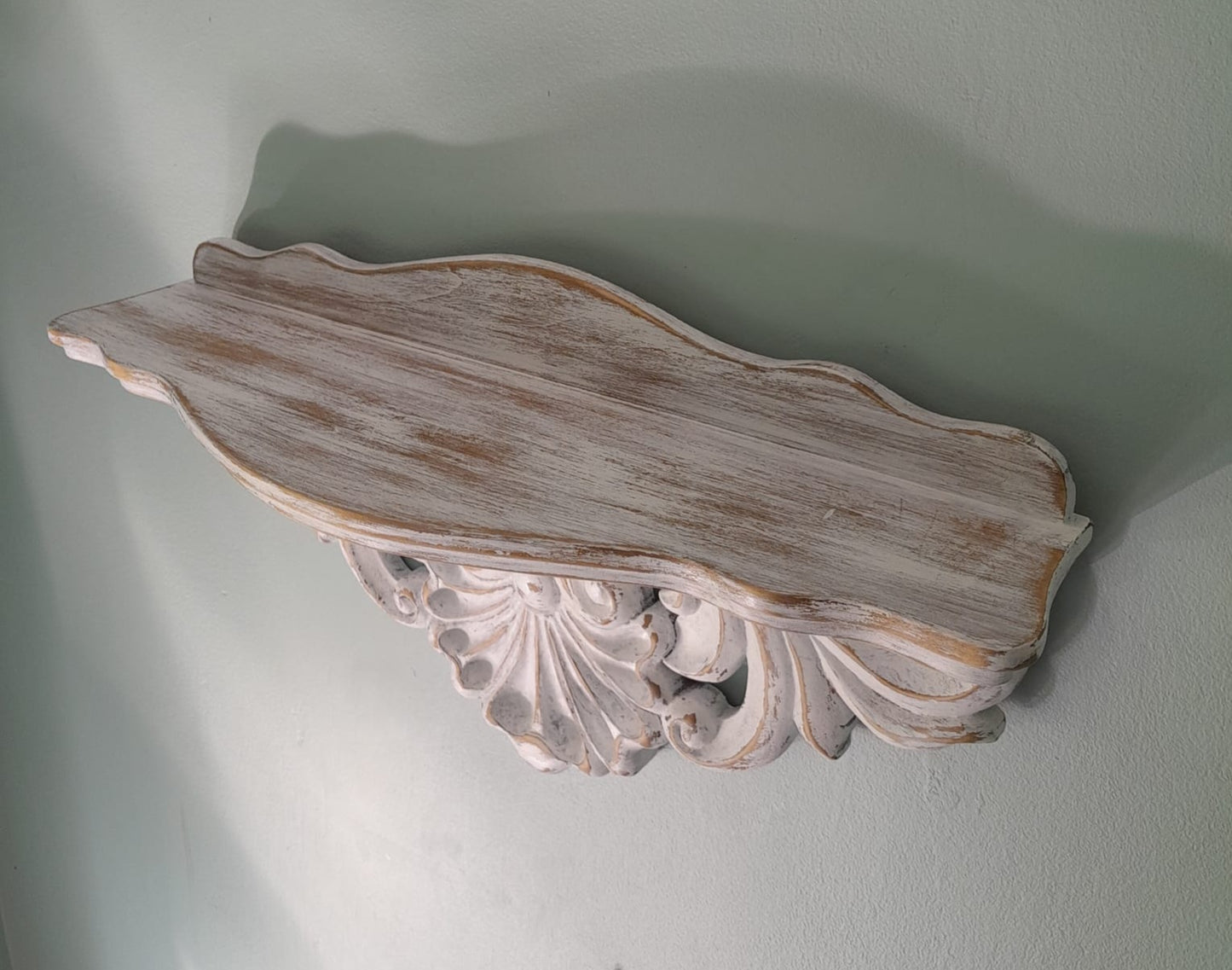 Hand Carved Wooden Shelf | Ornate Baroque Distressed White Decor