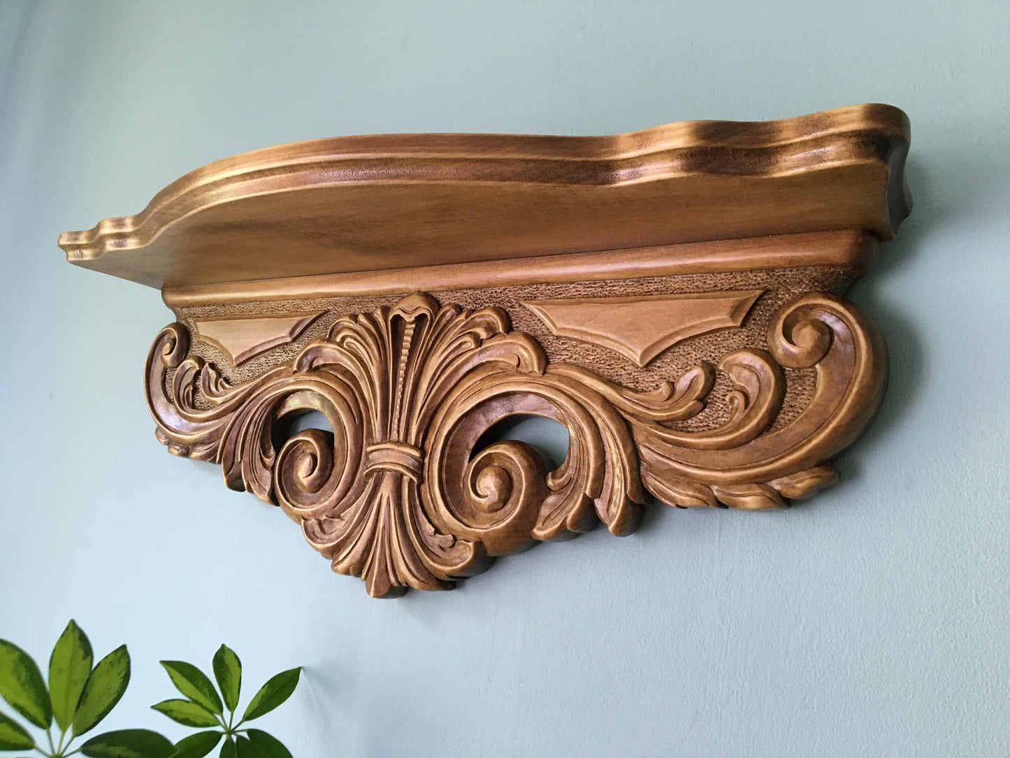 Hand Carved Wooden Wall Shelf: Ornate Baroque Decor, Luxury Home Accent
